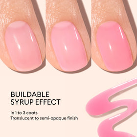 Swatch of Manucurist Pink Sorbet Green Jelly Nail Polish on nails