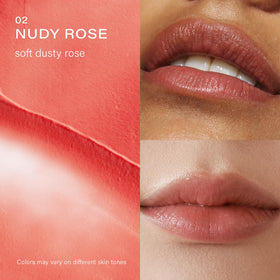 Swatch of Melixir Vegan Lip Butter Nudy Rose on skin