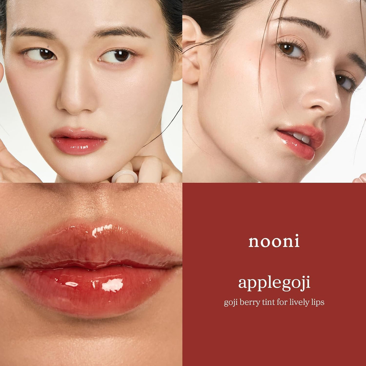 Swatch of NOONI Applegoji lip gloss on skin