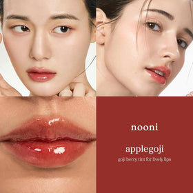Swatch of NOONI Applegoji lip gloss on skin