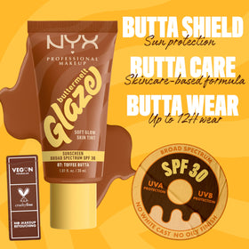 Swatch of NYX Buttermelt Glaze Skin Tint 07 Toffee Butta
