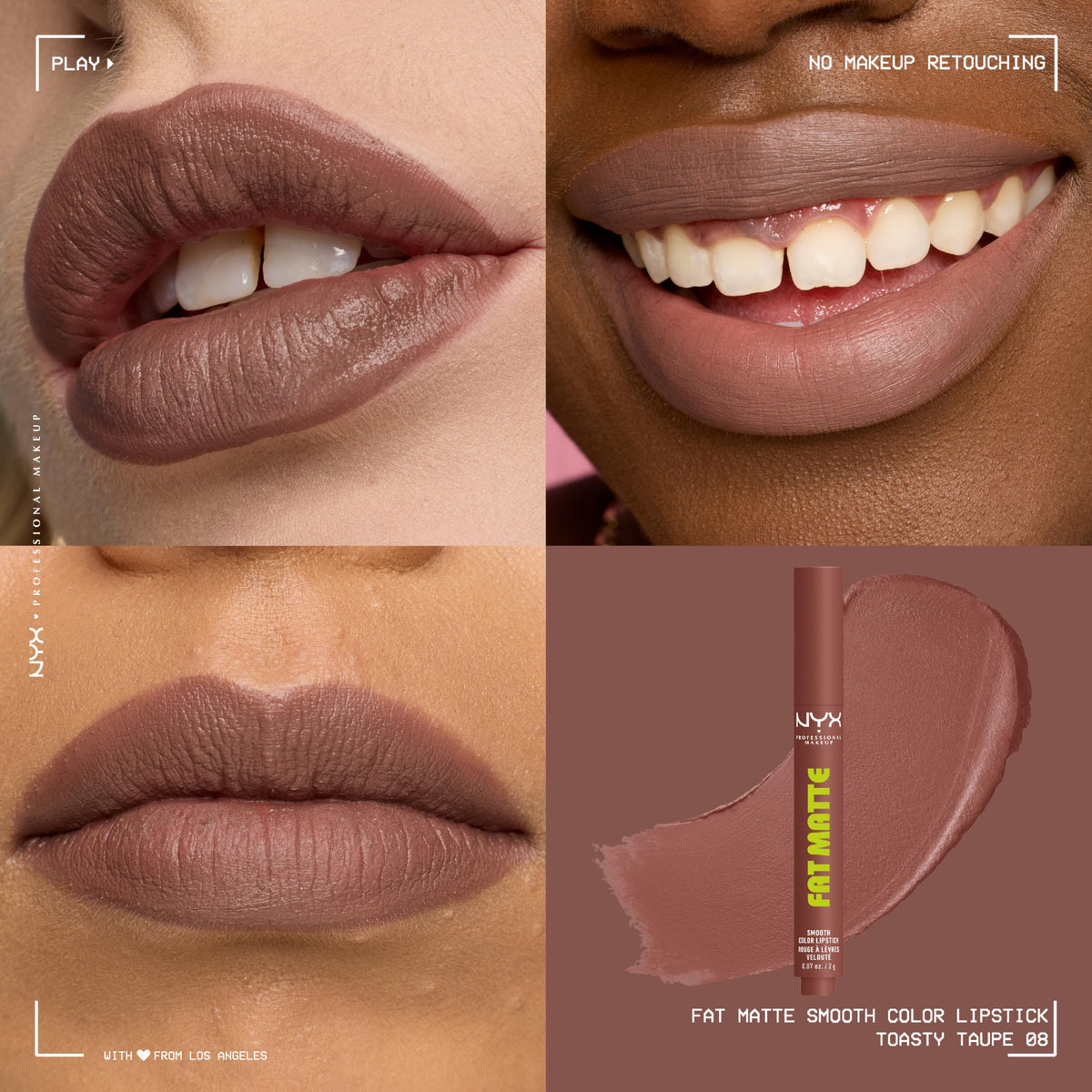 Swatch of NYX Fat Matte Lipstick Toasty Taupe on skin