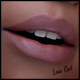 Swatch of NYX Lip Lingerie XXL Matte Liquid Lipstick in Low Cut on skin