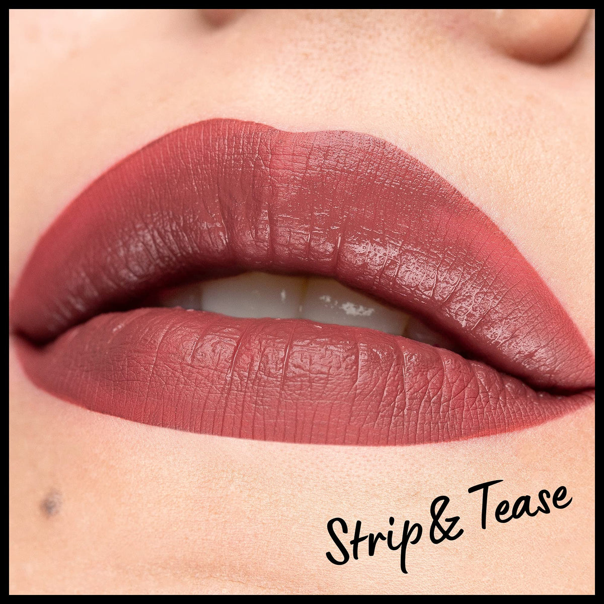 Swatch of NYX Lip Lingerie XXL Matte Liquid Lipstick Strip & Tease on skin