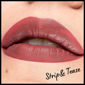 Swatch of NYX Lip Lingerie XXL Matte Liquid Lipstick Strip & Tease on skin