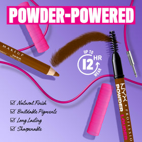 Swatch of NYX Powder Louder Eyebrow Pencil in Auburn on skin