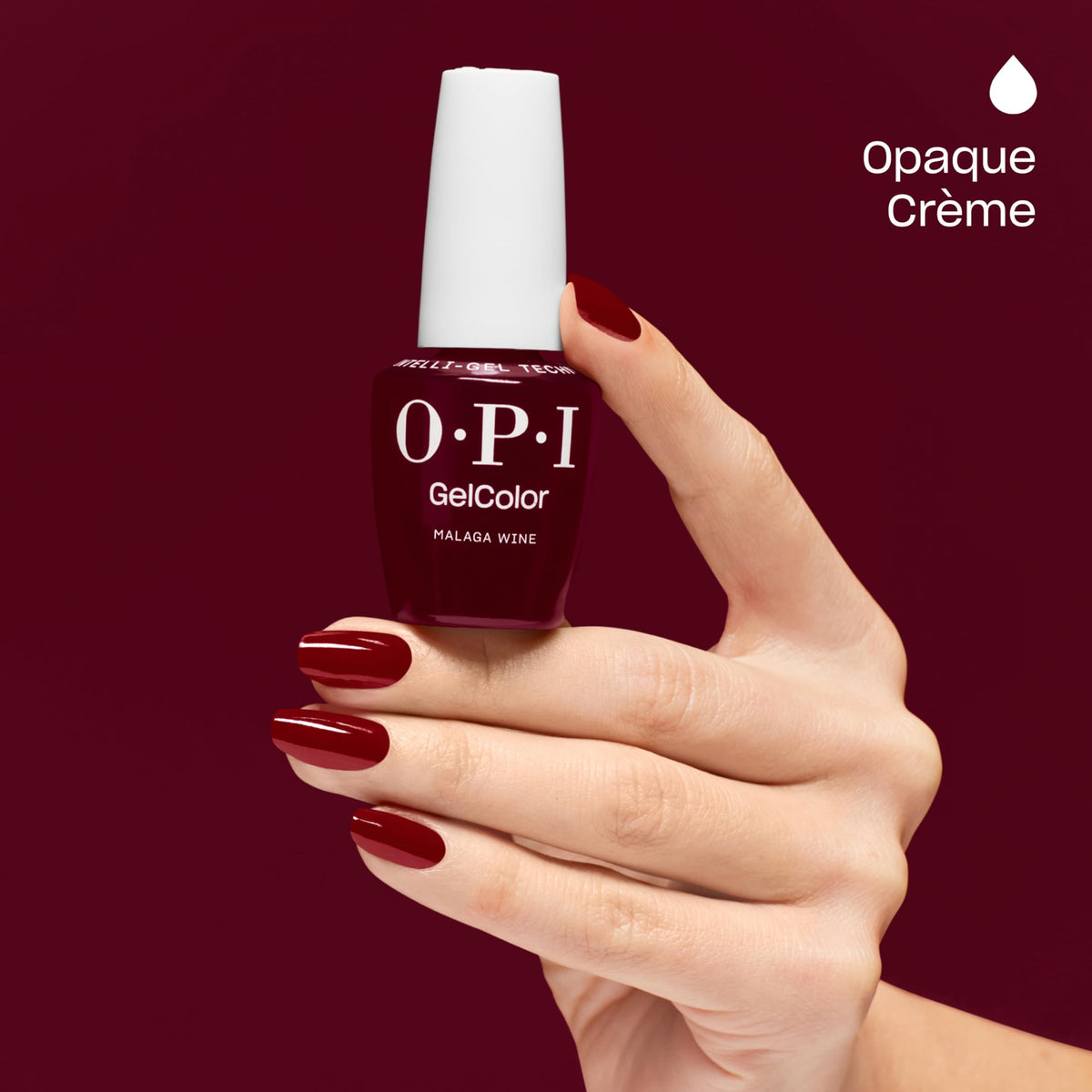 Swatch of OPI GelColor Malaga Wine on a nail