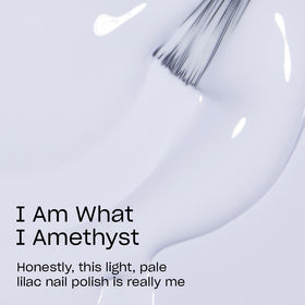 Swatch of OPI I Am What I Amethyst soft blue nail polish on nails