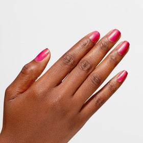 Swatch of OPI Infinite Shine Good Redputation Nail Polish on nails