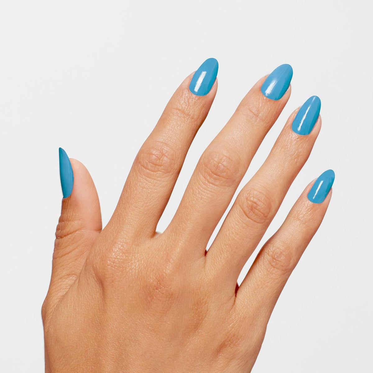 Swatch of OPI Infinite Shine Nail Polish Never Leavin' Blue on nails
