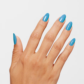 Swatch of OPI Infinite Shine Nail Polish Never Leavin' Blue on nails