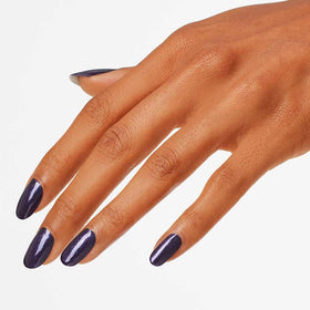 Swatch of OPI Ink dark purple shimmer on nails