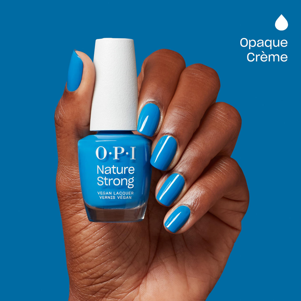Swatch of OPI Nature Strong Fresh as a Blue Daisy on nails