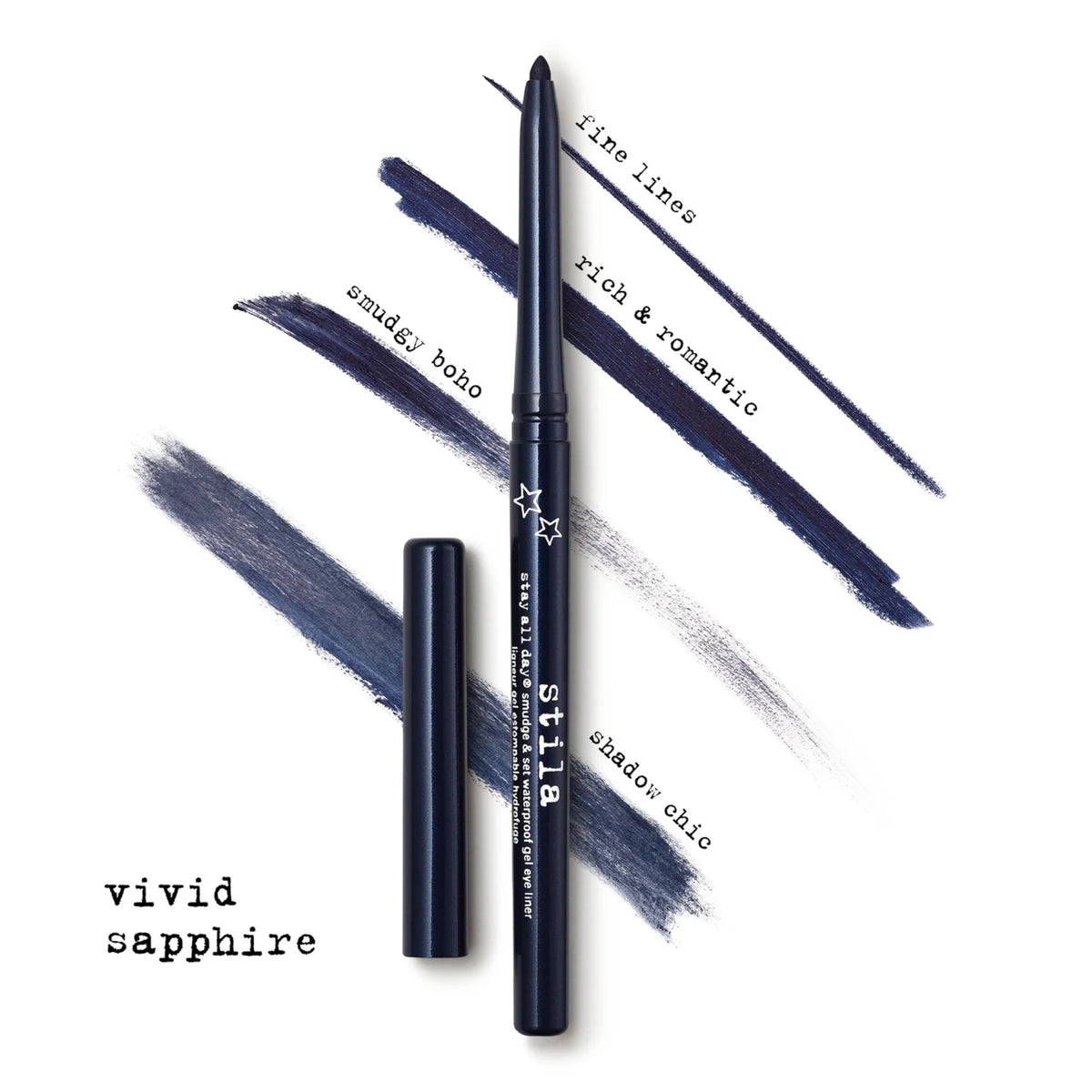 Swatch of stila Stay All Day Gel Eyeliner Vivid Sapphire on skin