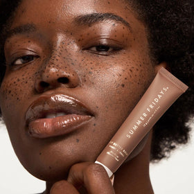 Swatch of Summer Fridays Tinted Lip Butter Balm Hot Cocoa on skin