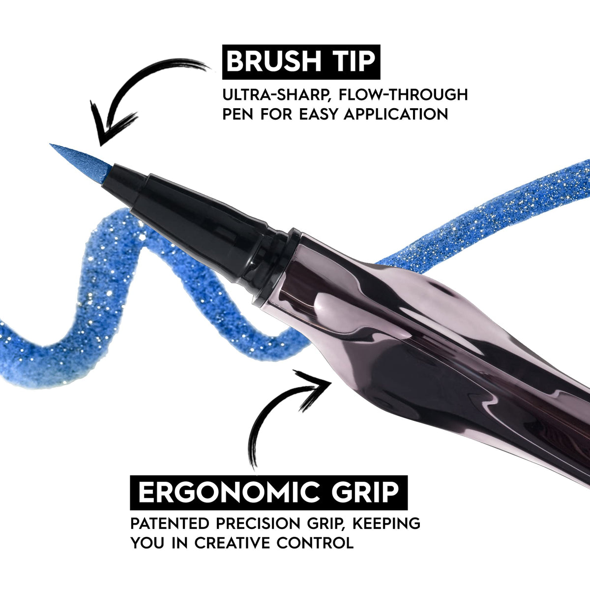 Swatch of URBAN DECAY 24/7 Inks Liquid Shimmer Blue Eyeliner on skin