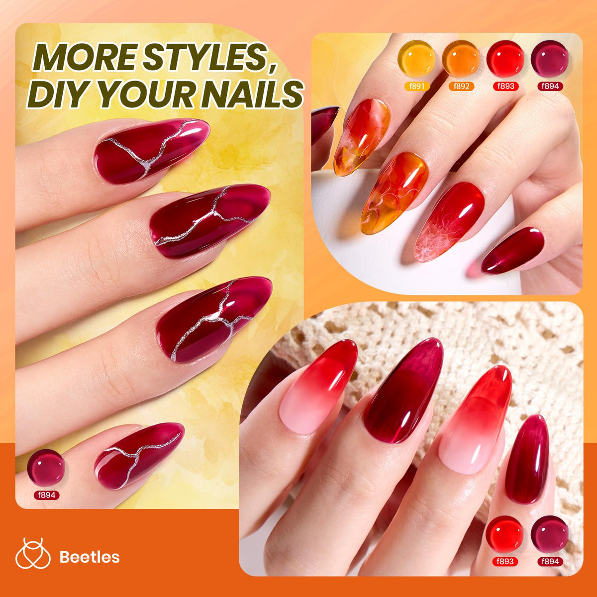 Swatches of Beetles Jelly Gel Nail Polish on nails