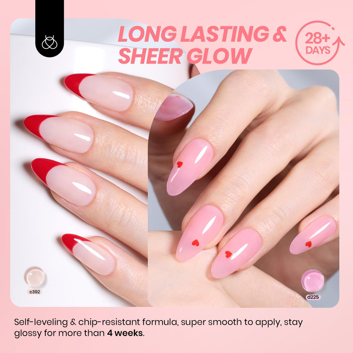 Swatches of Beetles peach gel nail polish on nails