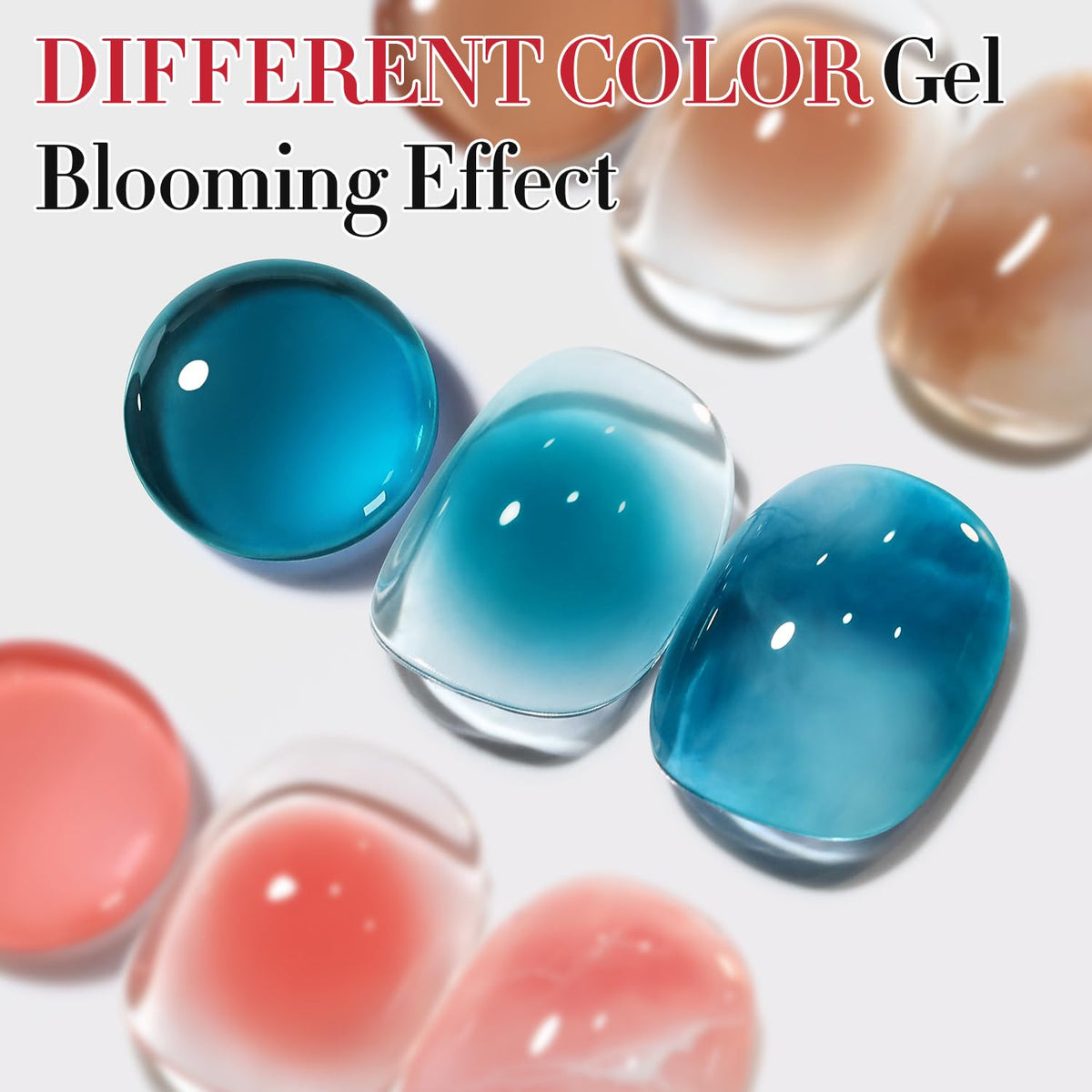Swatches of blooming gel nail polish in various colours
