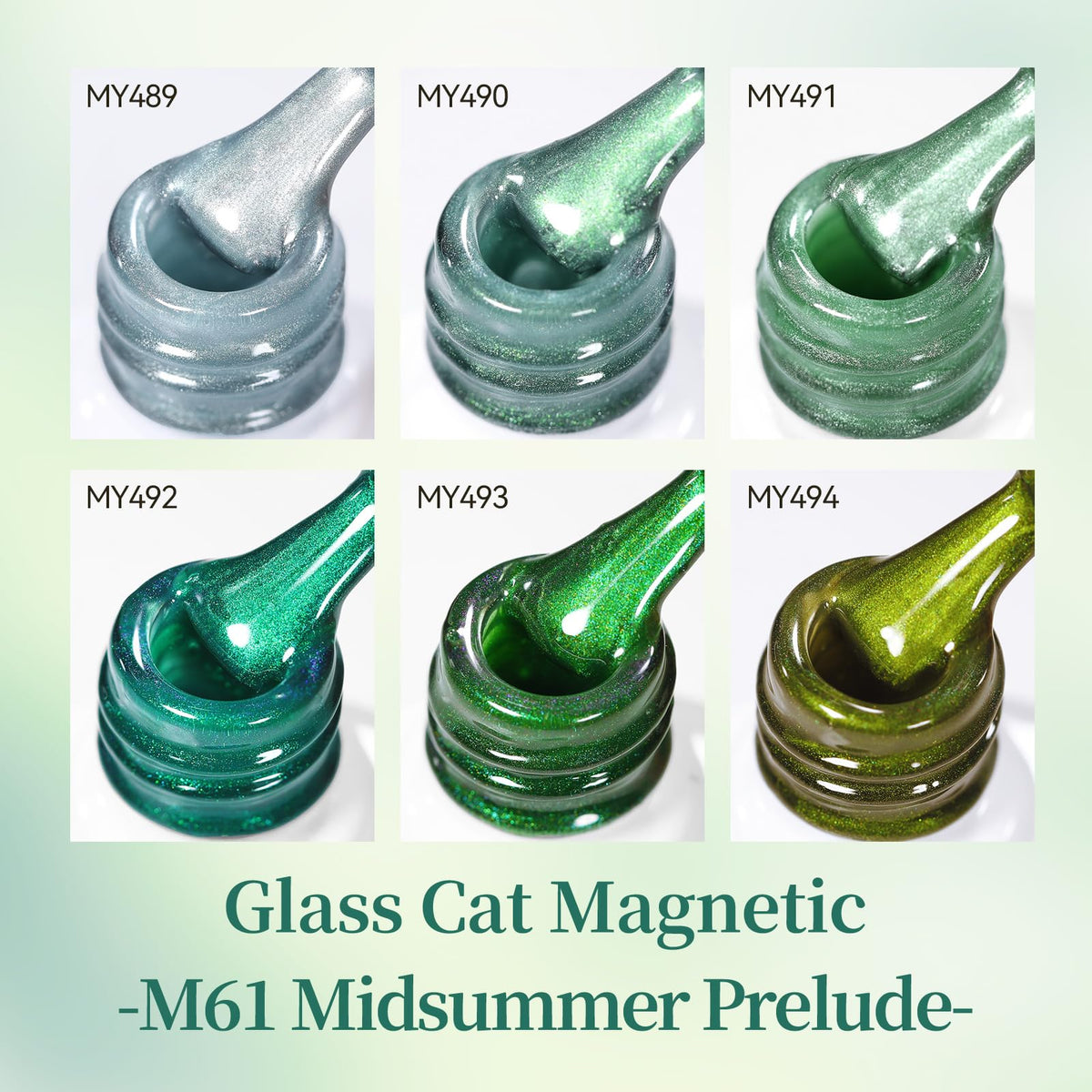 Swatches of Born Pretty Green Cat Magnetic Eye Gel Nail Polish on nails
