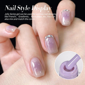 Swatches of Born Pretty purple gel nail polish on a palette