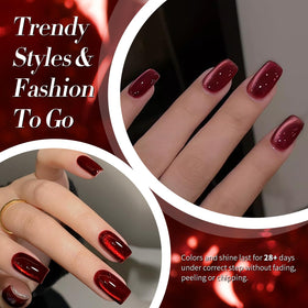 Swatches of Born Pretty Red Cat Magnetic Eye Gel Nail Polish on nails