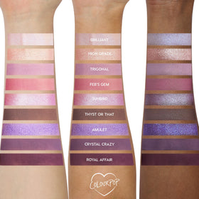 Swatches of ColourPop All Amethyst Eyeshadow Palette on skin