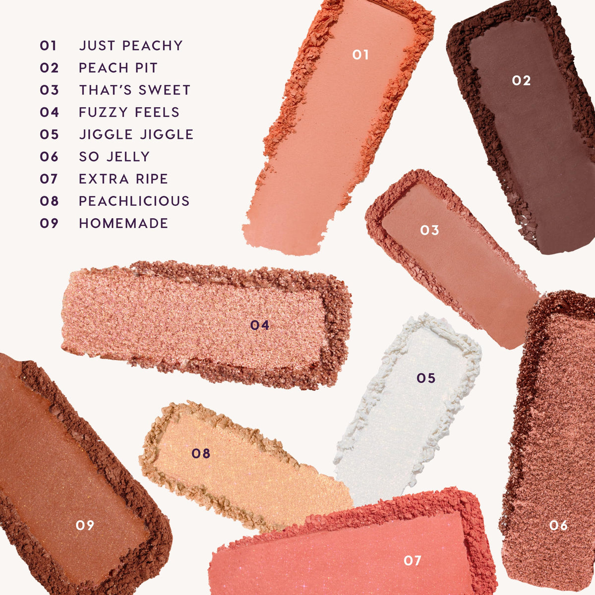 Swatches of ColourPop Peach Jelly Eyeshadow Palette on skin