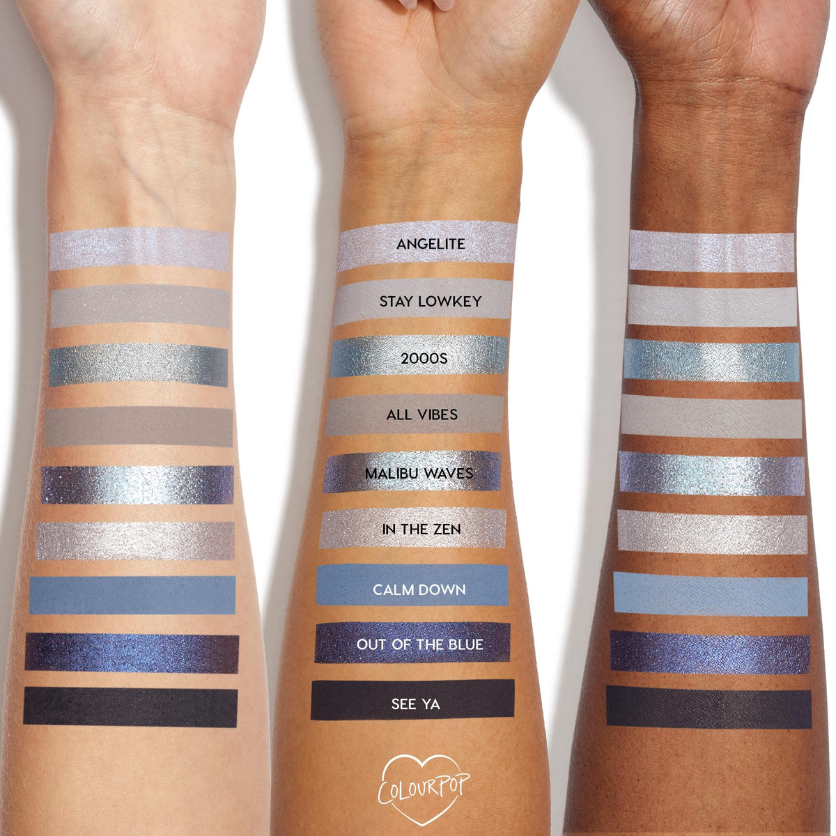 Swatches of ColourPop So Elemental Eyeshadow Palette on skin