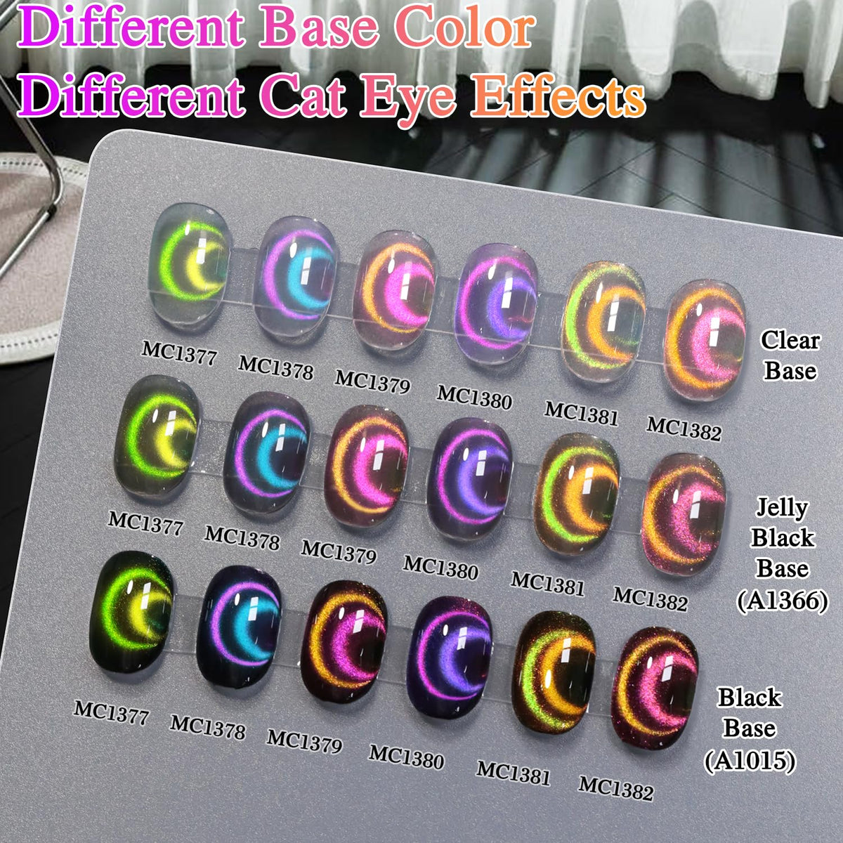 Swatches of Double Rhythm Cat Eye Gel Nail Polish colours