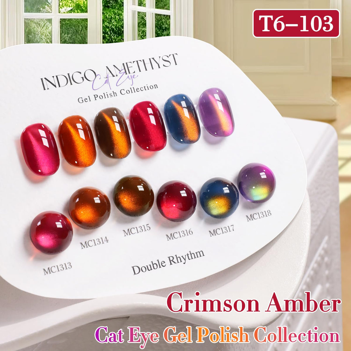 Swatches of Double Rhythm Cat Eye Gel Nail Polish colours