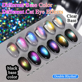 Swatches of Double Rhythm Gel Nail Polish showing multi-chrome effects