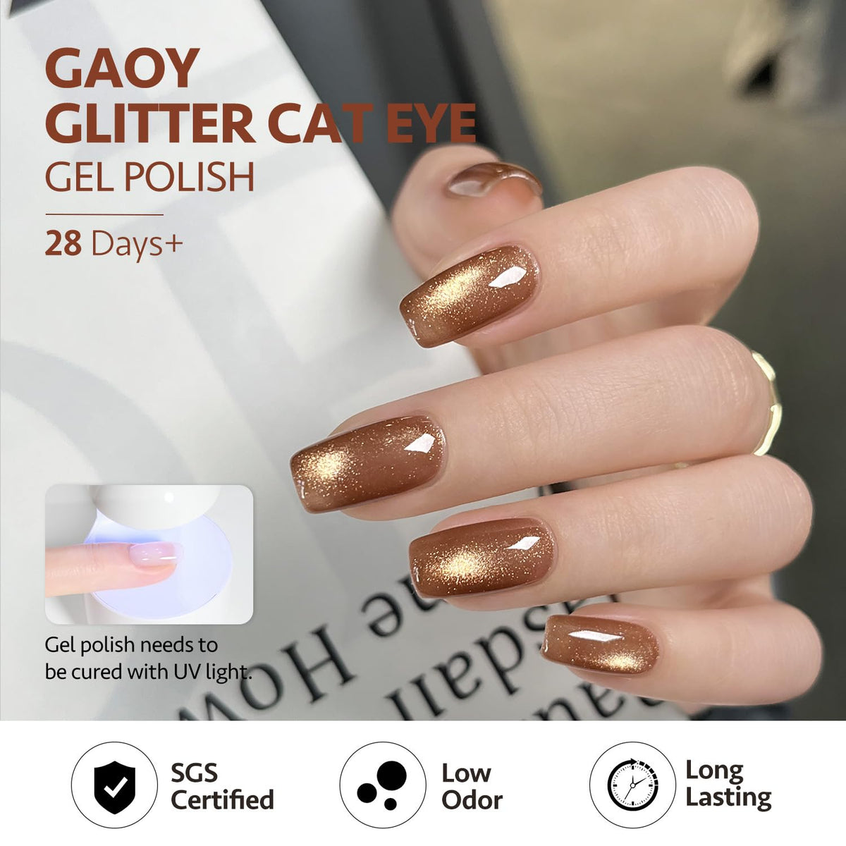Swatches of GAOY Glitter Cat Eye Gel Nail Polish colours