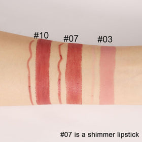 Swatches of Kaely lip liner colours on skin