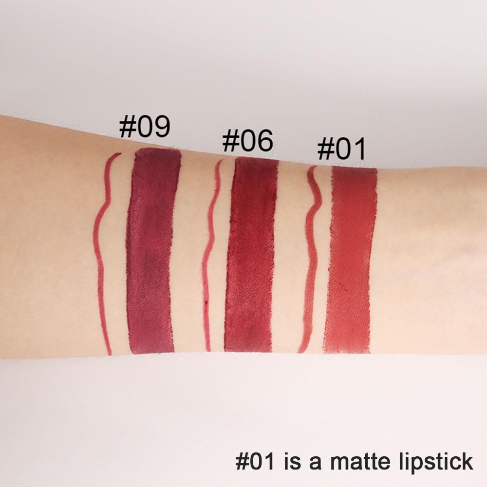 Swatches of Kaely lip liner shades on skin
