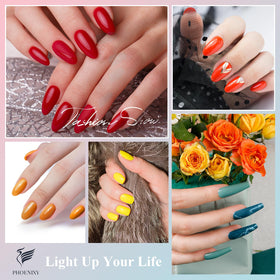 Swatches of Phoenixy gel nail polish in different colours