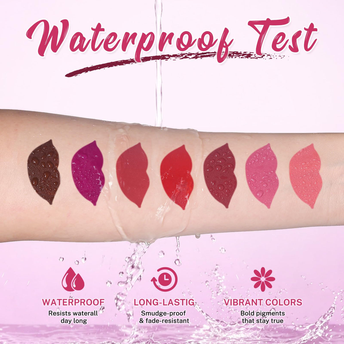 Swatches of QiBest lipstick shades on skin