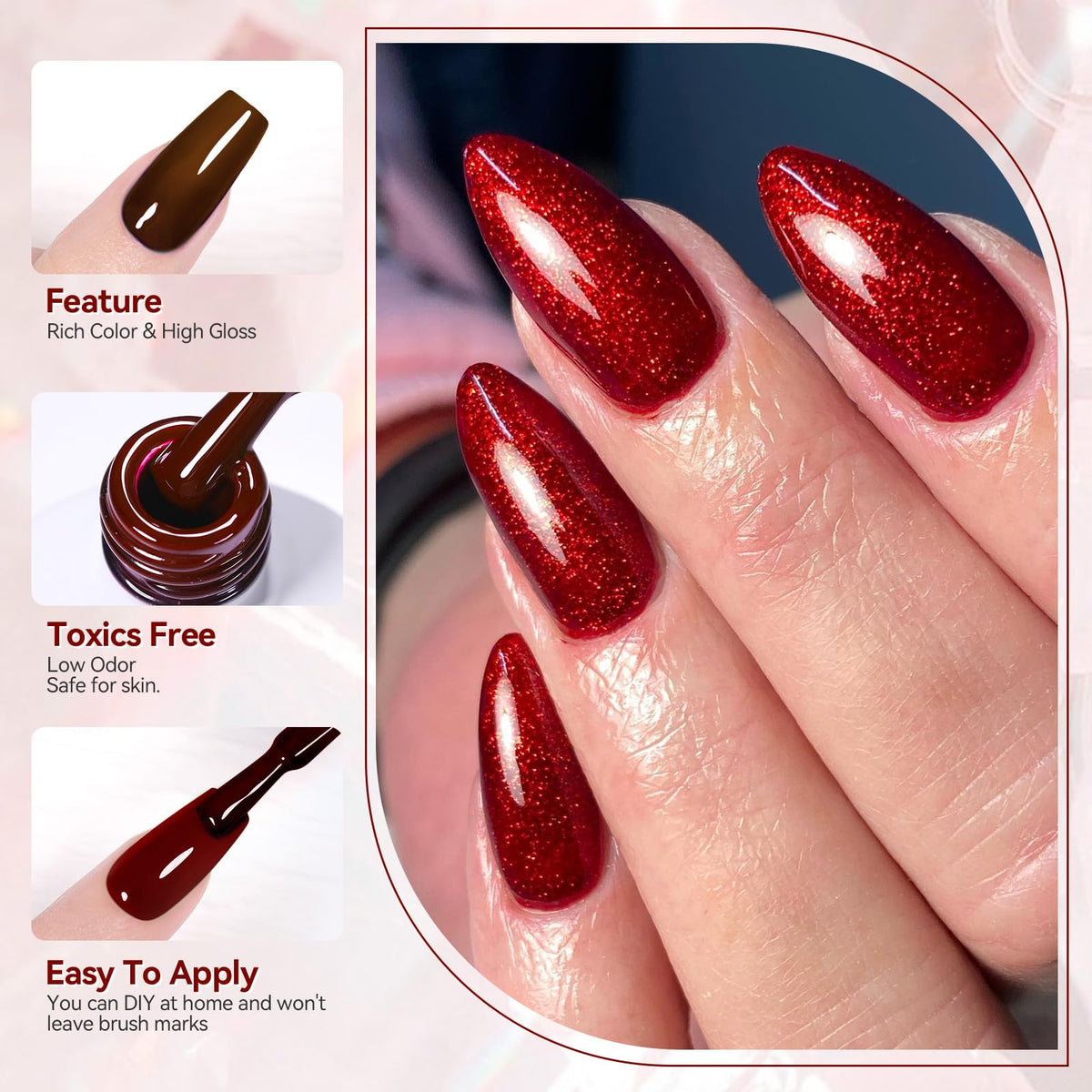 Swatches of six red shades from Born Pretty gel polish