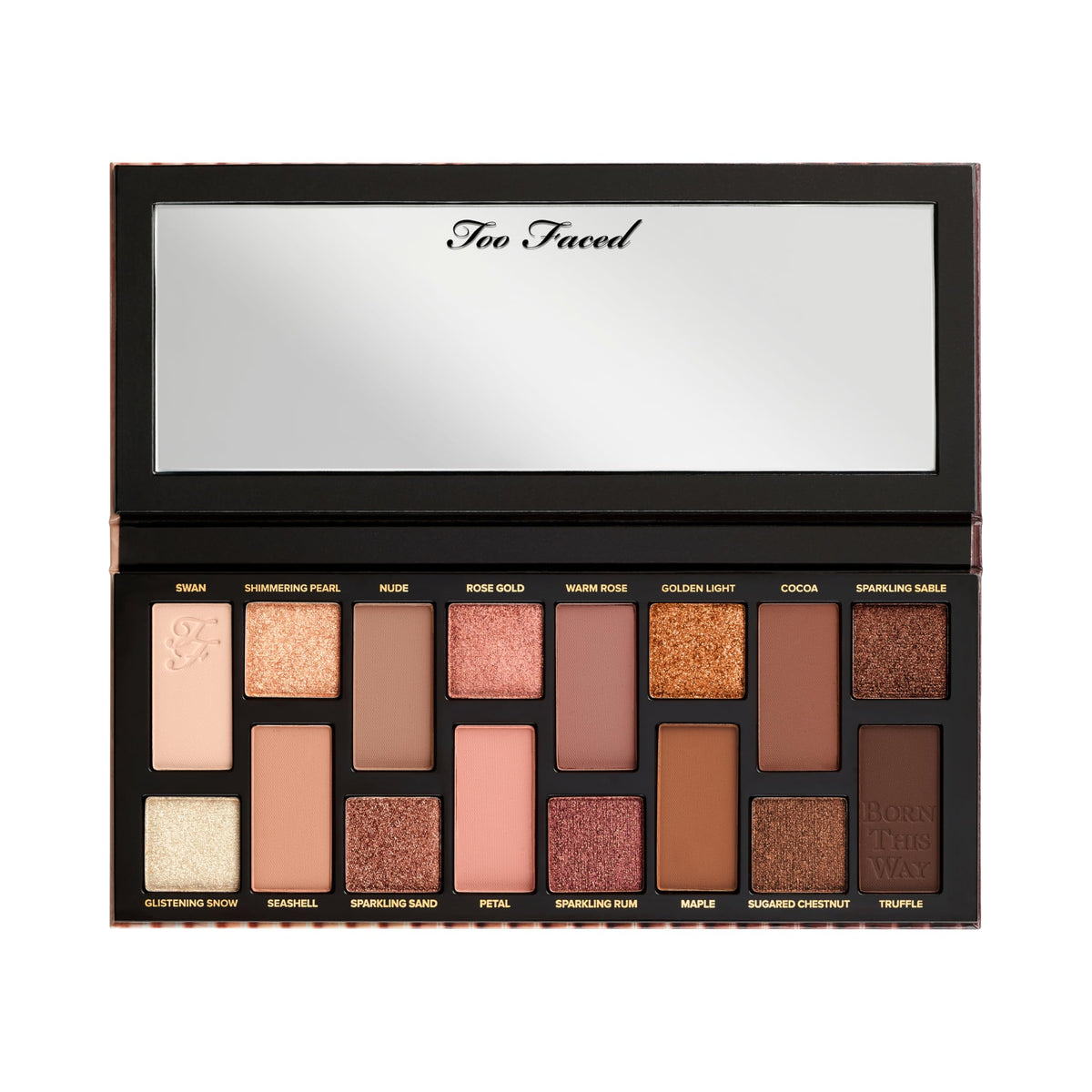 Swatches of Too Faced Born This Way Eye Shadow Palette shades