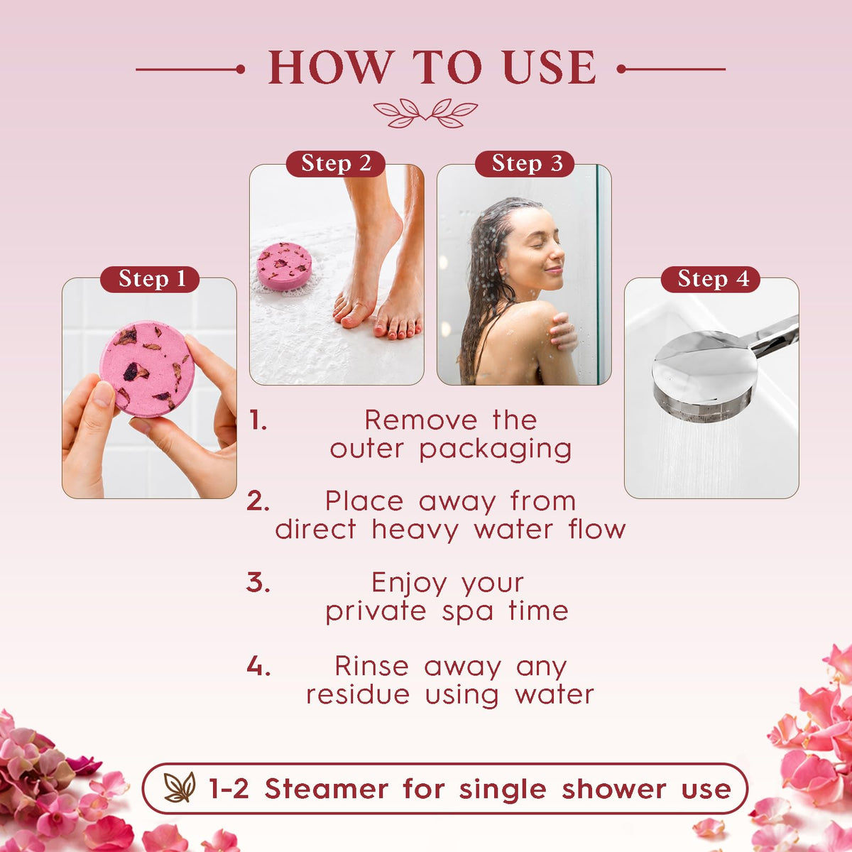 SWCANDY Rose Shower Steamer in use during a shower