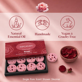 SWCANDY Rose Shower Steamer on a bathroom shelf