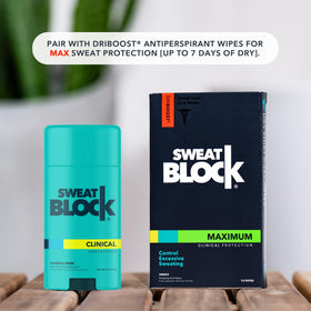 SweatBlock Antiperspirant Deodorant Coastal Fresh with a towel