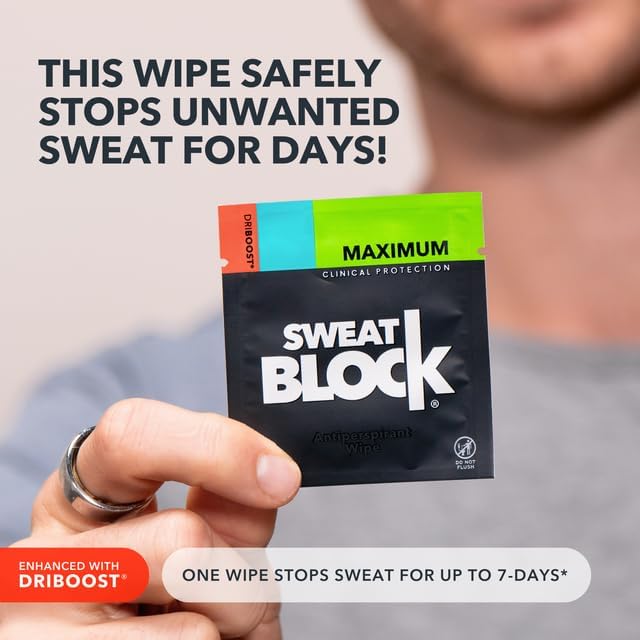 SweatBlock Antiperspirant Wipes open with a wipe partially out