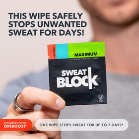 SweatBlock Antiperspirant Wipes packaging side view