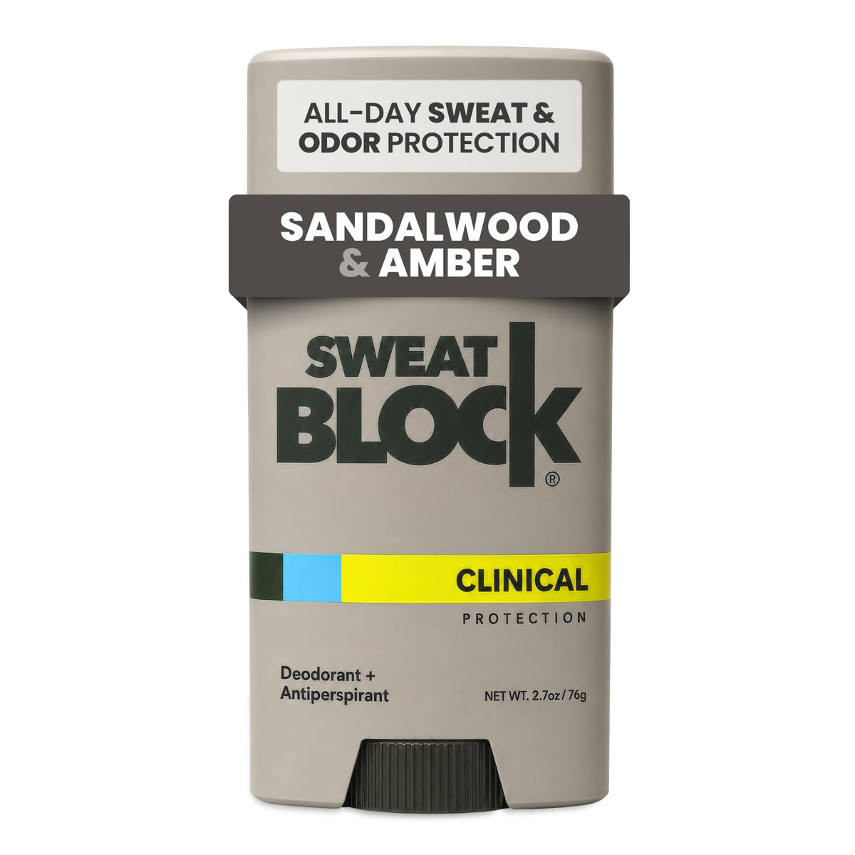 SweatBlock Clinical Strength Deodorant Antiperspirant front view, Sandalwood scent