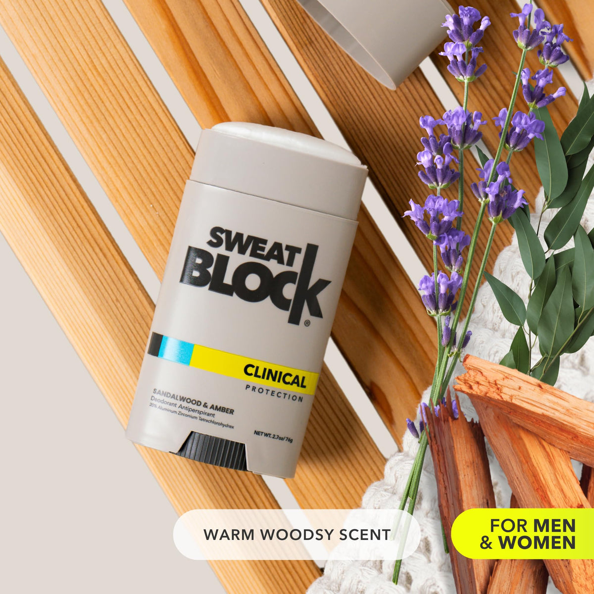 SweatBlock Clinical Strength Deodorant Antiperspirant in bathroom setting