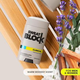 SweatBlock Clinical Strength Deodorant Antiperspirant in bathroom setting