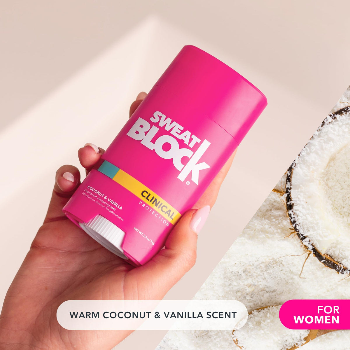 SweatBlock Coconut Vanilla Deodorant application