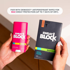 SweatBlock Coconut Vanilla Deodorant with tropical background