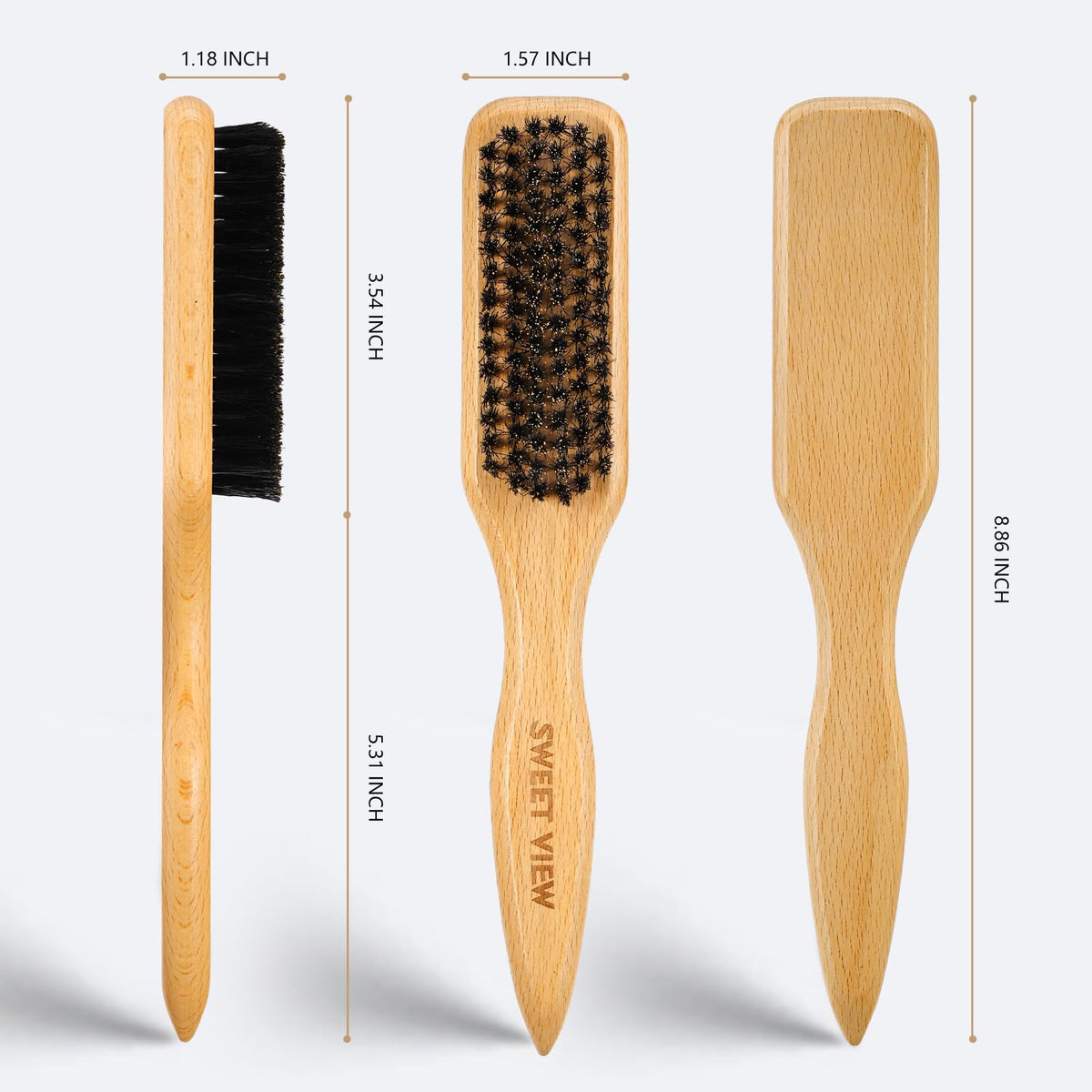 SWEET VIEW Boar Bristle Hair Brush demonstrating tangle-free hair styling
